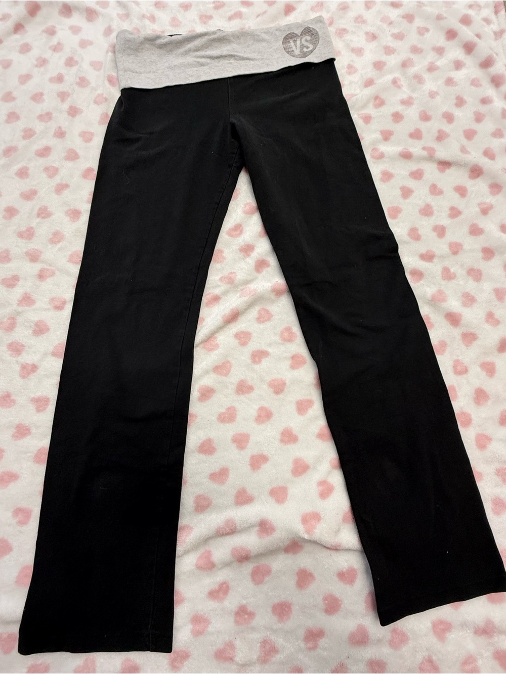 Victoria's Secret Foldover Flare Yoga Pants Black & Gray Medium